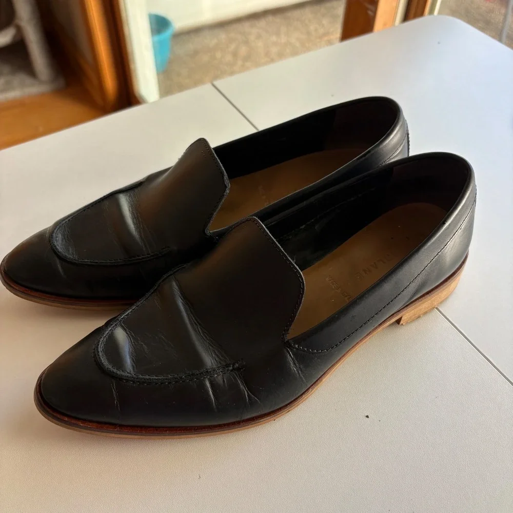 Everlane The Modern Loafer Womens 8.5 Black Italian Leather Slip On Flat Shoes‎